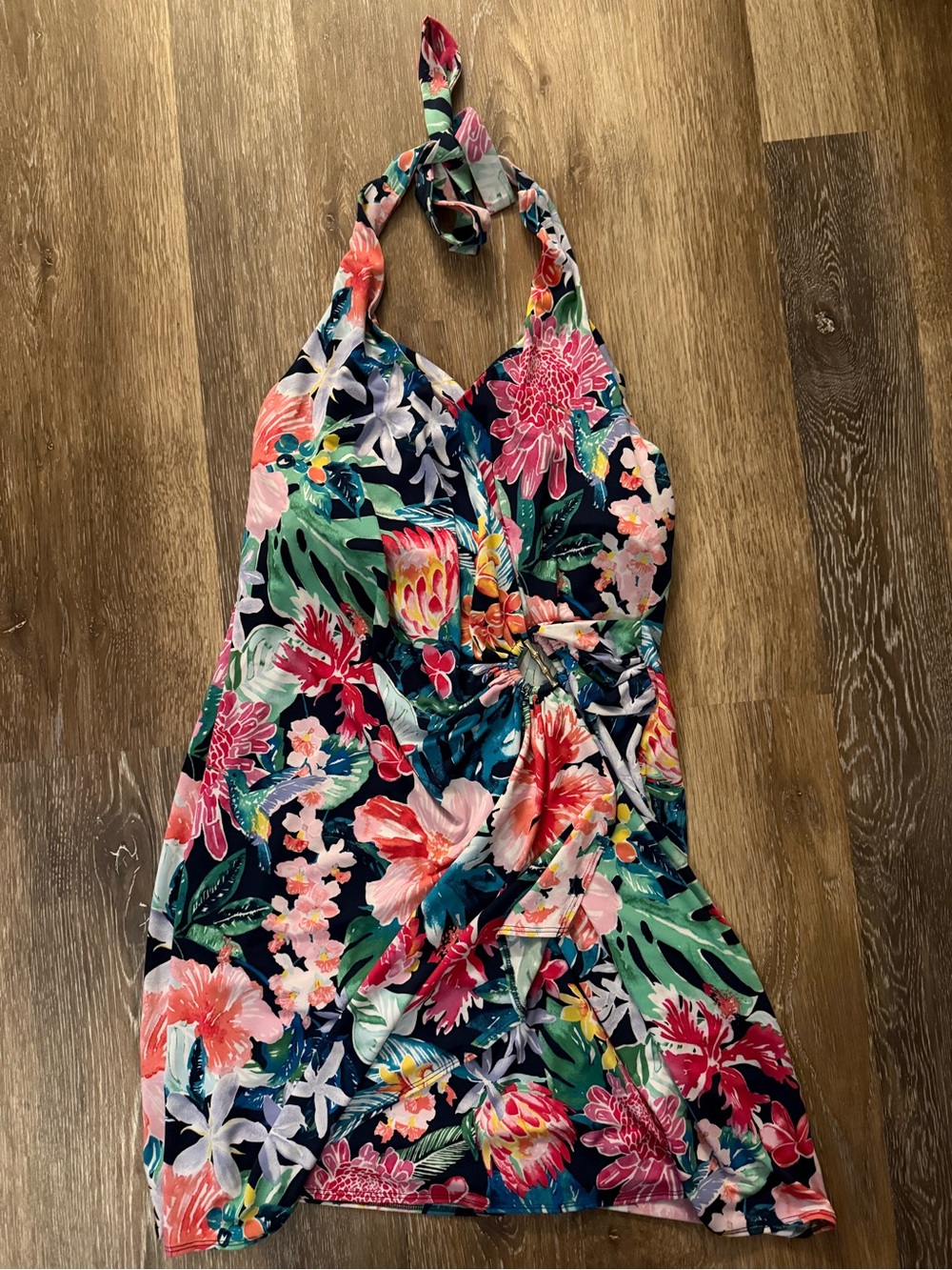 Tommy Bahama Navy Floral Tie-Back Halter Top